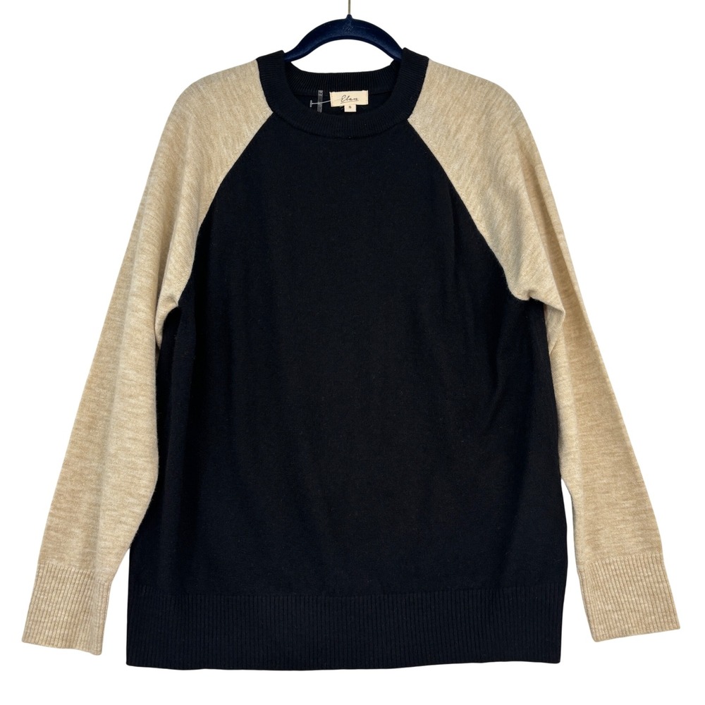 Elan Sweater Raglan Sleeve Womens Small Black Oatmeal Colorblock Oversized Knit